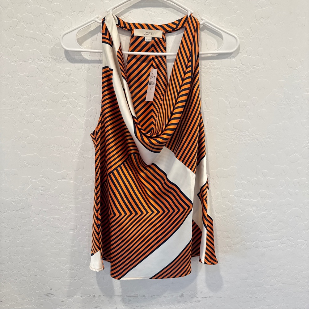 NWT LOFT Striped Halter Top Womens Small Geometric Orange White Y2K Party